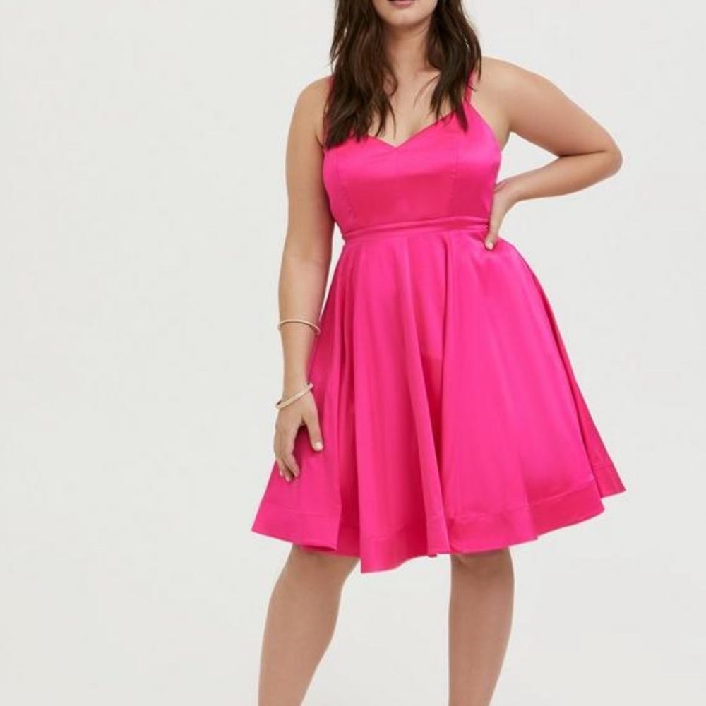 Torrid Hot Pink Mini Satin Skater Dress